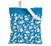 Lobster Canvas Tote Bag for Women, Nautical Coastal Crab Shell Summer Blue Washable Reusable Aesthetic Tote Bags Ideas for, Blue, 13x15 Inch