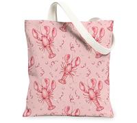 Lobster Canvas Tote Bag for Women, Summer Playful Bubbles Swirls Summer Peach Washable Reusable Everyday Tote Bags for Shopping Brunch Park Library Day Trips 13x15 Inch