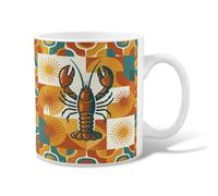 Lobster Ceramic Coffee Mug, Retro Bold Sunburst Geometric Summer Orange Novelty Office Drinking Cup with Handle Ideal for Friends Family Coworkers Teachers Couples Employees 11 Oz