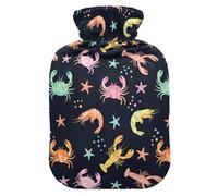 Lobster Crab Shrimp Black Hot Water Bottle with Cover for Pain Relief Hot Water Bag for Women, 1L