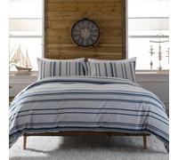 Lobster Creek Portland Stripe Duvet Cover Set, 100% Cotton, Soft and Breathable, Coastal Nautical Bedding, Blue and Grey Stripes, Button Fastening, Includes Pillowcases, Multiple [Do]