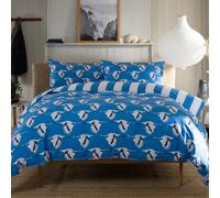 Lobster Creek Sedge 100% Cotton Duvet Cover Set with Pillowcases - 144TC, Crane Pattern, Reversible Design, Button Fastening - Blue & Green, Single/Double/King/Super King Sizes [Bl-Do]