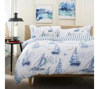 Lobster Creek Solent Maritime Print 100% Cotton Duvet Cover Set, Nautical Bedding With Piped Edges, Soft & Breathable