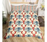 Lobster Duvet Cover Kids Bedding Set Ocean Animals Single Comforter Cover Red And Blue Lobster Quilt Cover for Boys Girls Teens Bedroom,Yellow
