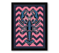 Lobster on Chevron Modern Framed Wall Art Print A1 (84.1×59.4cm) Black, Wall Decor for Living Room, Bedroom, Office & Home, Ready to Hang, Art Gift