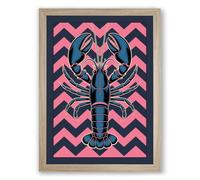 Lobster on Chevron Modern Framed Wall Art Print A2 (59.4×42cm) Oak, Wall Decor for Living Room, Bedroom, Office & Home, Ready to Hang, Art Gift