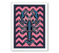 Lobster on Chevron Modern Framed Wall Art Print A2 (59.4×42cm) White, Wall Decor for Living Room, Bedroom, Office & Home, Ready to Hang, Art Gift