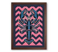 Lobster on Chevron Modern Framed Wall Art Print A3 (42×29.7cm) Walnut, Wall Decor for Living Room, Bedroom, Office & Home, Ready to Hang, Art Gift