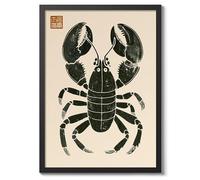 Lobster Poster, Japanese Woodblock Painting, Matsumoto Hoji Style Wall Art, A3 (Black Frame) - 45x32.8cm