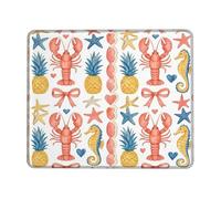 Lobster Small Mouse Pad, Coastal Tropical Pineapple Starfish Summer Red Square Rubber Smooth Portable Travel Mousepad Decor for Home Office Work Gaming Desk Square 8x10 Inch