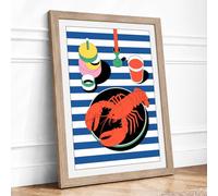 Lobster Still Life Art Deco Framed Wall Art Print A1 Oak