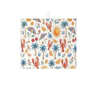 Lobster Summer Dish Drying Mats for Kitchen Counter, Beach Theme Absorbent Drainer Mat, Tropical Microfiber Drying Pad for Kitchen Counter Protector 16x18 Inch