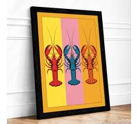 Lobster Trio Pop Art Framed Wall Art Print A3 (42×29.7cm) Black, Wall Decor for Living Room, Bedroom, Office & Home, Ready to Hang, Art Gift