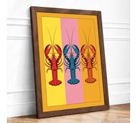 Lobster Trio Pop Art Framed Wall Art Print A3 (42×29.7cm) Walnut, Wall Decor for Living Room, Bedroom, Office & Home, Ready to Hang, Art Gift
