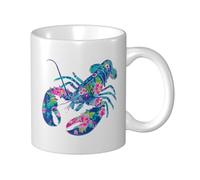 Lobster with Tropical Floral Pattern Ceramic Cup, Elegant Coffee Mug Tee Drinkware Water Cup for Home Office 11oz