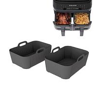 LOBUK 2 Reusable Silicone Air Fryer Liner for Ninja Dual Air Fryer, BPA Free Accessories - Rectangle-Grey