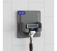 LOBUX® - 2 x Self-Adhesive Shower Razor Holder, Super Hold [Soft-Touch Silicone] - Razor Holder Shower, Waterproof - Organiser System for Bathroom, Mirror, Shower, Wall (Light Grey)