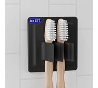 LOBUX - 2 x toothbrush holder self-adhesive, super strong grip [soft-touch silicone] - brush head holder for electric toothbrushes - for bathroom, mirror, shower, wall (black)