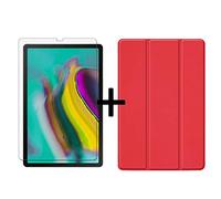 Lobwerk 2-in-1 Protective Set for Galaxy Tab S5e 10.5 Inch SM-T720 SM-T725 Smart Case with Auto Sleep/Wake Function and Protective Glass red red