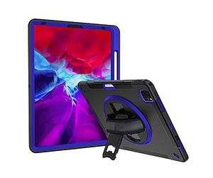 Lobwerk 4-in-1 Case for Apple iPad Pro 12.9 2018 2020 A2229 A2069 A2232 A2233 12.9 Inch Case Shockproof Protection + Stand + Hand Attachment Dark Blue