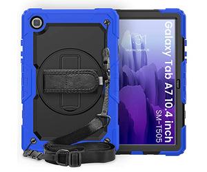 Lobwerk 4-in-1 Protective Hard Case for Samsung Galaxy Tab A7 SM-T500 T505 10.4 Inch with Stand Function and Carry Strap Blue