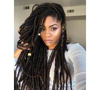 Loc Extension Human Hair 0.6cm Width 16 Inch 30 Strands Natural Black Full Handmade Permanent Locs Can Be Dyed and Bleached for Women Men Kids Dreadlock Extensions Real Human Hair