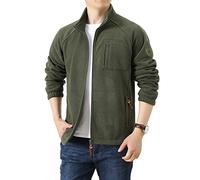 Locachy Men's Full-Zip Fleece Jacket Windproof Lightweight Outdoor Jackets with Pockets Hiking Work Outwear - Green - Large