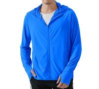Locachy Men's UPF 50+ Sun Protection Outdoor Lightweight Full Zip Hoodie Jacket Long Sleeve Fishing Hiking Performance Shirt, Blue, S