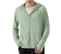 Locachy Men's UPF 50+ Sun Protection Outdoor Lightweight Full Zip Hoodie Jacket Long Sleeve Fishing Hiking Performance Shirt, Light Green, L