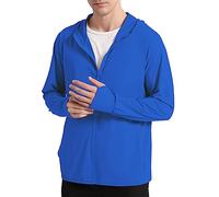 Locachy Men's UPF 50+ Sun Protection Outdoor Lightweight Full Zip Hoodie Jacket Long Sleeve Fishing Hiking Performance Shirt, Style 02 Blue, M
