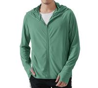 Locachy Men's UPF 50+ Sun Protection Outdoor Lightweight Full Zip Hoodie Jacket Long Sleeve Fishing Hiking Performance Shirt, Dark Green, XL