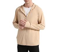 Locachy Men's UPF 50+ Sun Protection Outdoor Lightweight Full Zip Hoodie Jacket Long Sleeve Fishing Hiking Performance Shirt, Style 02 Khaki, M