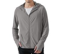 Locachy Men's UPF 50+ Sun Protection Outdoor Lightweight Full Zip Hoodie Jacket Long Sleeve Fishing Hiking Performance Shirt, Grey, XL