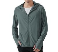 Locachy Men's UPF 50+ Sun Protection Outdoor Lightweight Full Zip Hoodie Jacket Long Sleeve Fishing Hiking Performance Shirt, Grey Green, L