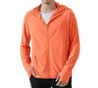 Locachy Men's UPF 50+ Sun Protection Outdoor Lightweight Full Zip Hoodie Jacket Long Sleeve Fishing Hiking Performance Shirt, Orange, M
