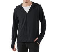 Locachy Men's UPF 50+ Sun Protection Outdoor Lightweight Full Zip Hoodie Jacket Long Sleeve Fishing Hiking Performance Shirt, Black, XXL