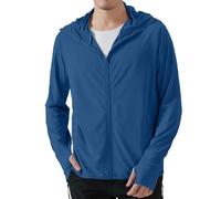 Locachy Men's UPF 50+ Sun Protection Outdoor Lightweight Full Zip Hoodie Jacket Long Sleeve Fishing Hiking Performance Shirt, Dark Blue, Medium