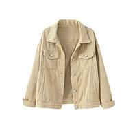 Locachy Women's Casual Denim Jacket Solid Color Basic Long Sleeve Jean Jacket Coat, Khaki, X-Large