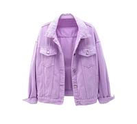 Locachy Women's Casual Denim Jacket Solid Color Basic Long Sleeve Jean Jacket Coat, Purple, X-Large