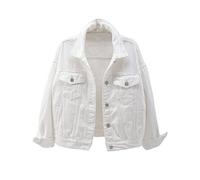 Locachy Women's Casual Denim Jacket Solid Color Basic Long Sleeve Jean Jacket Coat, White, Medium