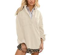 Locachy Women's Casual Oversized Polo Neck Sweatshirt Lapel Long Sleeve Button Pullover Tops Fashion Outfits Clothes, Apricot, L