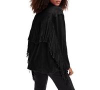 Locachy Women's Faux Suede Fringe Jacket Vintage Western Cowgirl Tassel Jackets Country Concert Outfits, Black, Medium