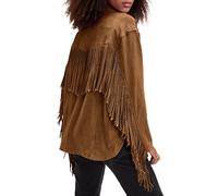 Locachy Women's Faux Suede Fringe Jacket Vintage Western Cowgirl Tassel Jackets Country Concert Outfits, Khaki, Medium