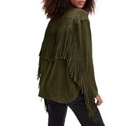 Locachy Women's Faux Suede Fringe Jacket Vintage Western Cowgirl Tassel Jackets Country Concert Outfits, Army Green, X-Large