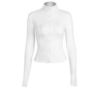 Locachy Women's Slim Fit Full Zip Athletic Running Sports Workout Jacket with Pockets, Beige, S