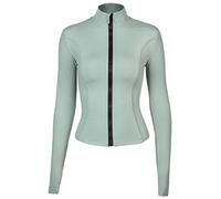 Locachy Women's Slim Fit Full Zip Athletic Running Sports Workout Jacket with Pockets, Grey, M