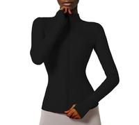 Locachy Women's Slim Fit Full Zip Athletic Running Sports Workout Jacket with Pockets, Style 02 Black, XS