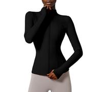 Locachy Women's Slim Fit Full Zip Athletic Running Sports Workout Jacket with Pockets, Style 02 Black, XL, (LOCA03920201)