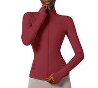 Locachy Women's Slim Fit Full Zip Athletic Running Sports Workout Jacket with Pockets, Style 02 Burgundy, XS