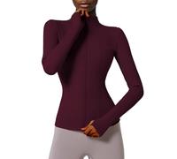 Locachy Women's Slim Fit Full Zip Athletic Running Sports Workout Jacket with Pockets, Style 02 Burgundy, XL